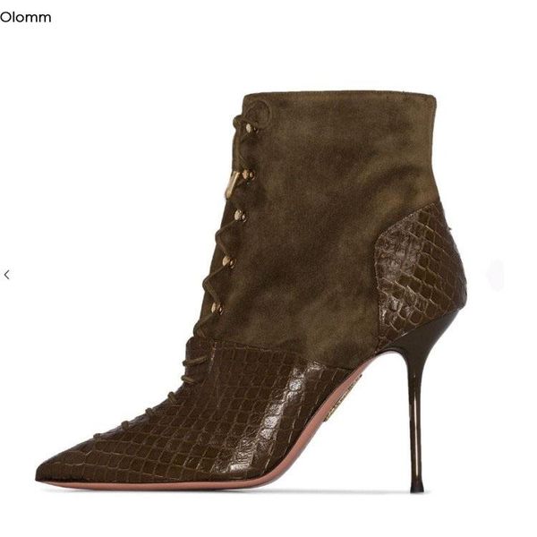 

boots olomm 2021 handmade women ankle stiletto high heels pointed toe gorgeous brown casual shoes us size 4-13, Black