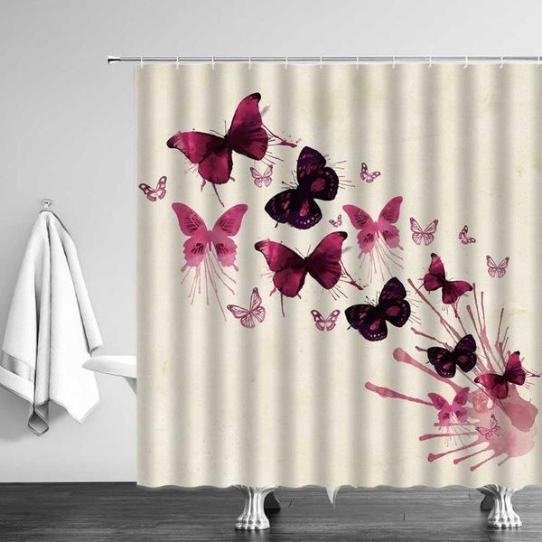 

shower curtains roses butterfly flower white printed floral leaf waterproof polyester bathroom curtain fabric for bathtub decor