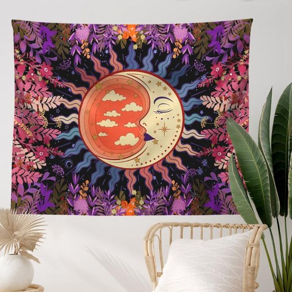

tapestries sun and moon tapestry burning with star flower botanical mystic wall hanging