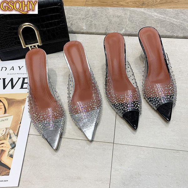 

women fashion high heels slippers transparent pointed toe ladies shoes peep women's casual shoe female sandals 2021, Black