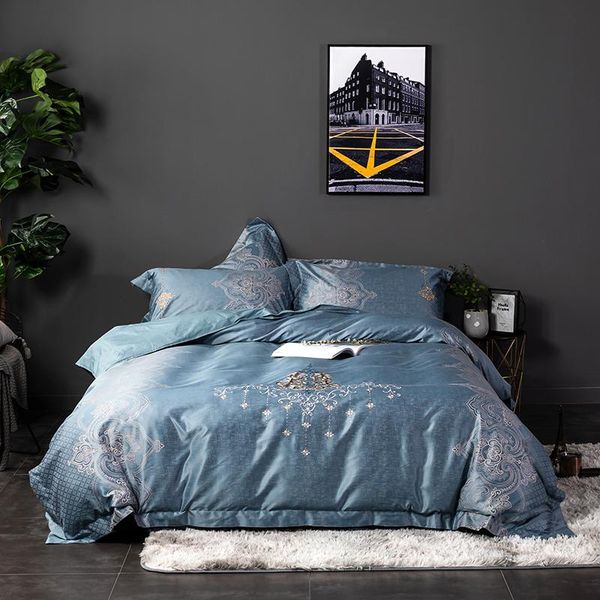 

bedding sets blue embroidery  king jacquard cotton set duvet cover pillowcase flat bed sheet bedspreads home el bedclothes