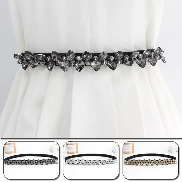 

Rhinestone Elastic Belt For Women Dresses Full Crystal Black White Female Waist Coats Dress Fashion Luxury Ladies Belts, Black;brown