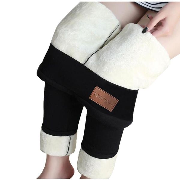 

women's leggings warm women pants winter skinny thick velvet fleece leggins trousers for cold-resistant plus female, Black