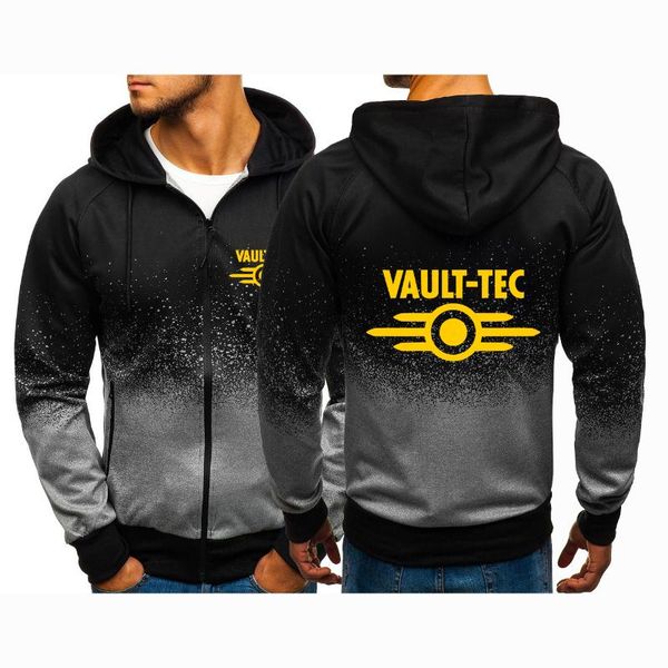 

men's hoodies & sweatshirts 2021 game vault tec spring autumn print zipper jackets casual gradient color high street leisure coats, Black