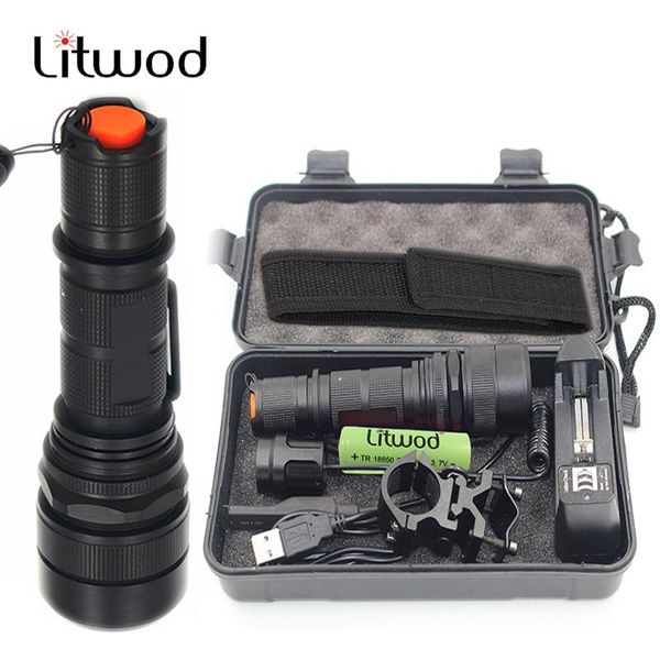

litwod usb rechargeable led xm-l2 u3 t6 5000lm zoom aluminum remote switch tactical for hunting flashlights torches