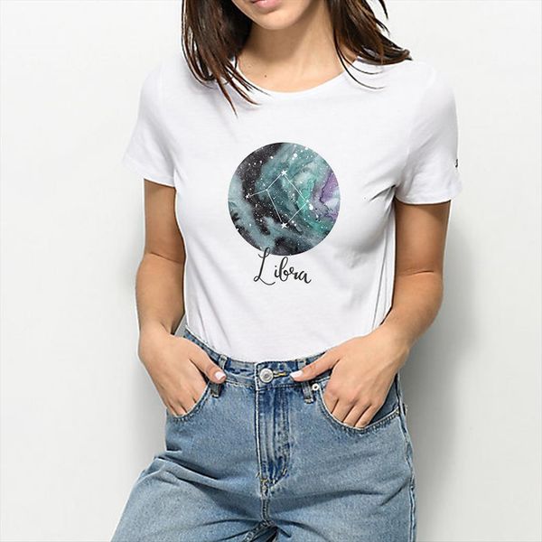 

summer spring loose vintage harajuku women t shirts mysterious constellation youthful plus size hipster cute cartoon, White