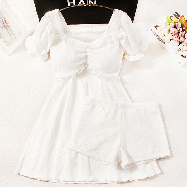 

two-piece suits 2021 women two pieces swimwear bikini tankini set short sleeve swim beach dress swimsuit biquini beachwear bathing suit