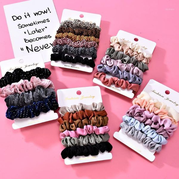 

woman hair ring candy-colored rainbow soft velvet scrunchies tie-dye rubber band elastic rope accessories1