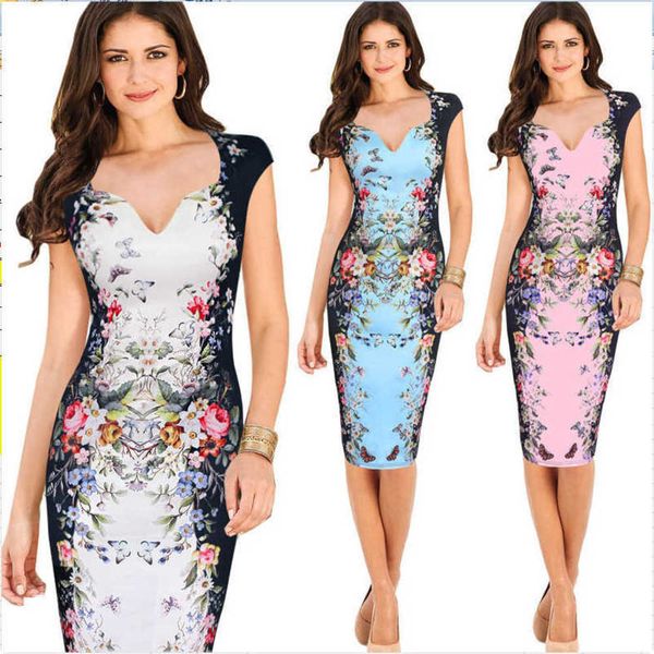 

good quality women's v-neck printing elastic tight bag buttock pencil dress large, Black;pink