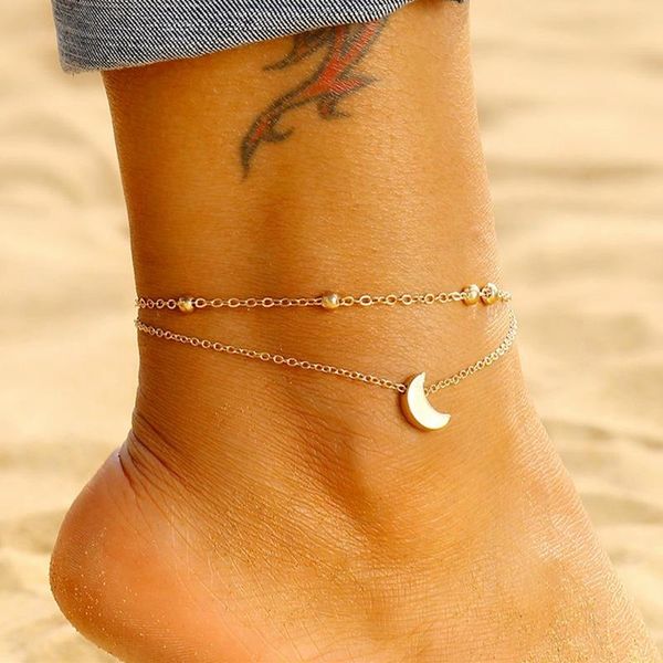 

anklets the moon beaded anklet layered chain bracelets women fashion simplicity pendant gold color alloy kpop oorbellen, Red;blue