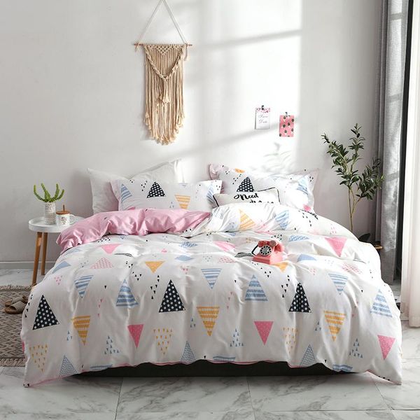 

bedding sets four-piece simple cotton double household bed sheet quilt cover thickening sanding dormitory sheetp white pink color