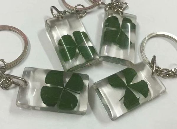 

10 pcs fashion key ring real four leaf clover style lucid back keychain, Slivery;golden