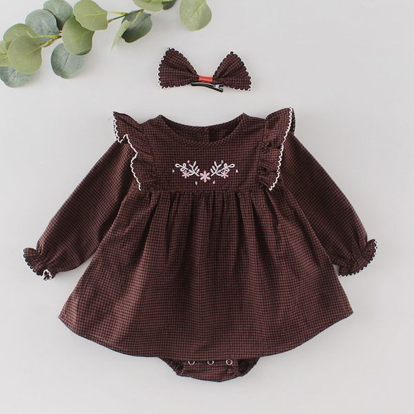 

0-2yrs spring autumn infant clothes bodysuit grid long sleeve baby girls rompers, Blue