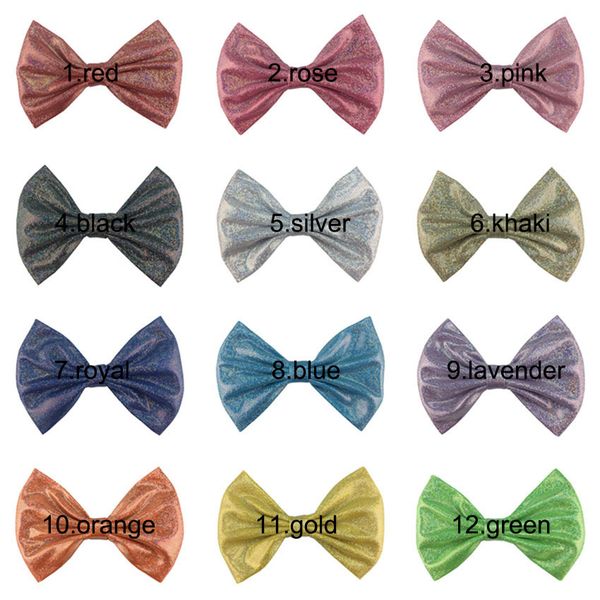 

new 4 inch gold glitter hair bow for children girls headband or clips headwear diy hair accessories, Slivery;white