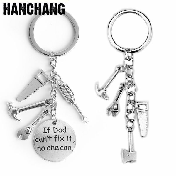 

if dad can't fix it no one can hand tools keychain keyring fathers day gift, Silver