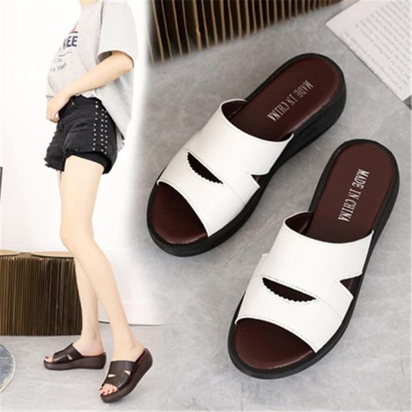 

slippers women antiskid ladies summer soft leather wedges comfortable solid fashion shoes beach slides zapatillas mujer eu 35-41, Black