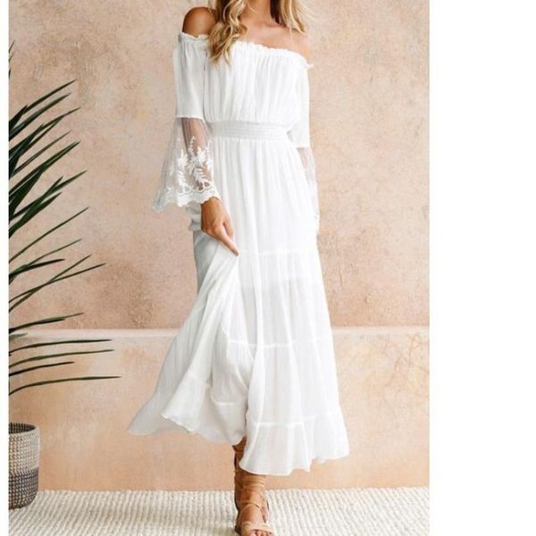 

casual dresses 2021 summer european and american herringbone collar lace stitched flare sleeve dress long skirt, Black;gray