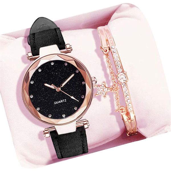 

wristwatches 2pcs women fashion quartz watch bracelet set ladies leather strap 2021 simple woman girls clock montre femme, Slivery;brown