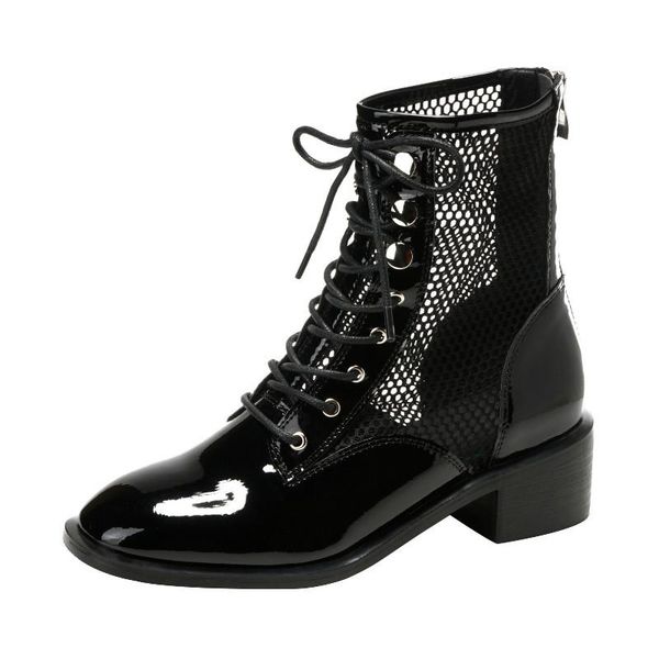 

boots meriahzheng 2021 chunky-heel mesh hollow-out single sandal breathable women's short tws-1829, Black