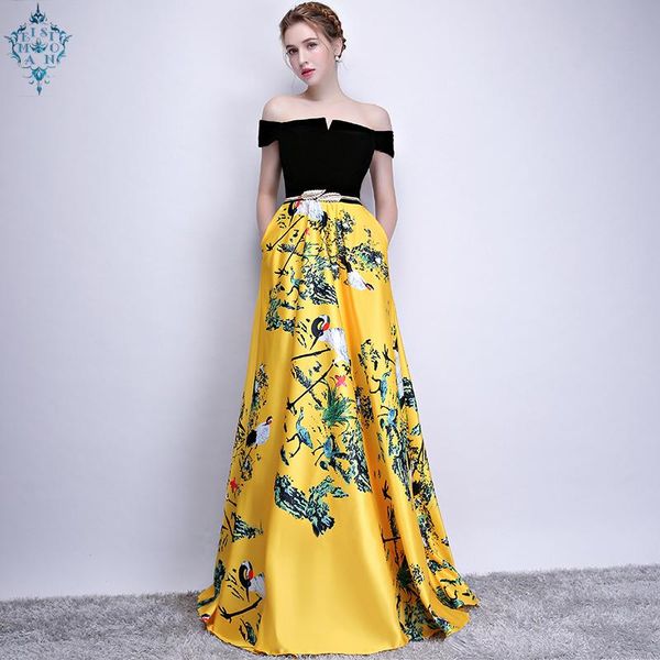 

evening dresses ameision elegant flower pattern dress 2021 long vintage prom party women formal occasion gowns floor length, Black;red