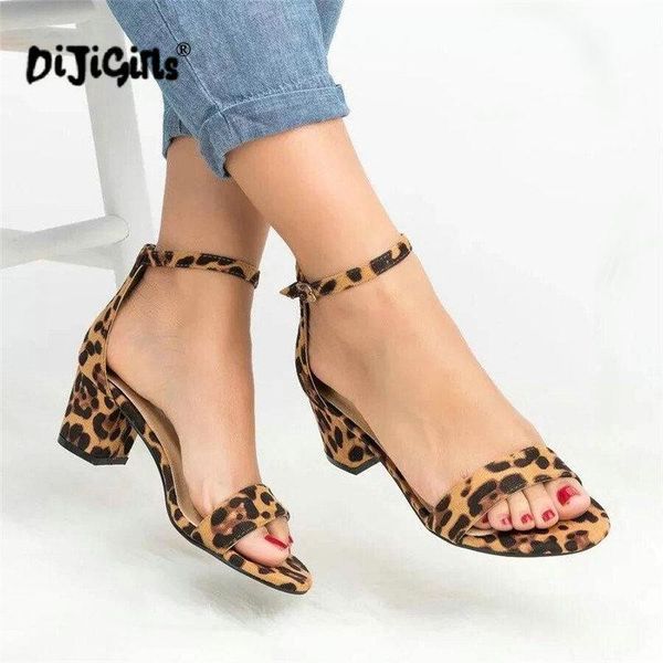 

dress shoes ankle strap heels leopard print women sandals summer open toe chunky high party pumps drop ship, Black