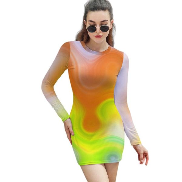 

casual dresses fashion ladies dress long-sleeved slim gradient colorful mature spring and autumn short skirt, Black;gray