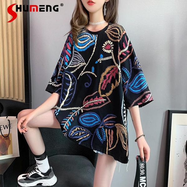 

women's t-shirt 2021 summer fashion unique design ladies women short sleeve loose ins embroidery round neck pullover tees, White