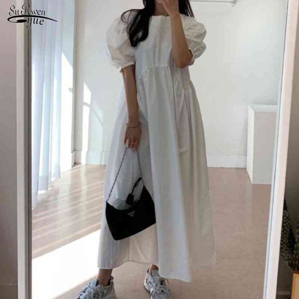 

summer puff sleeve dress for women vintage plus size party es loose solid color long robe femme 14047 210508, Black;gray