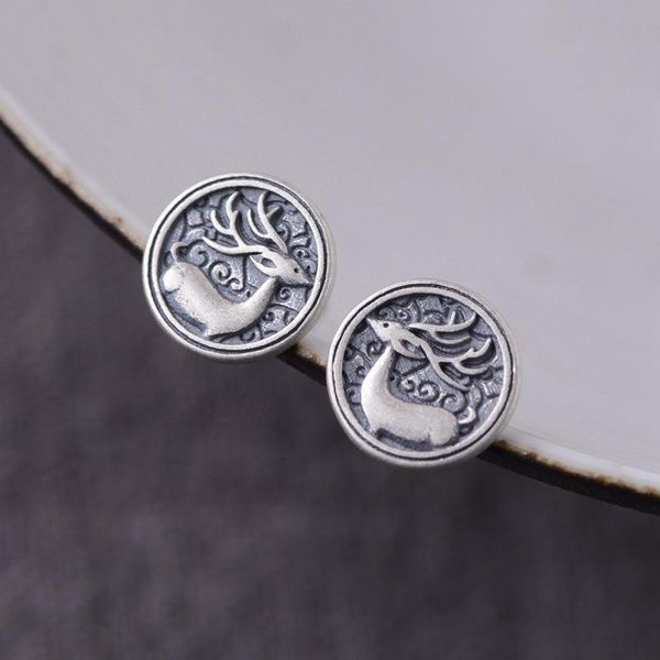 

sterling silver deer compact stud earrings women punk vintage party wedding jewelry for girls, Golden;silver