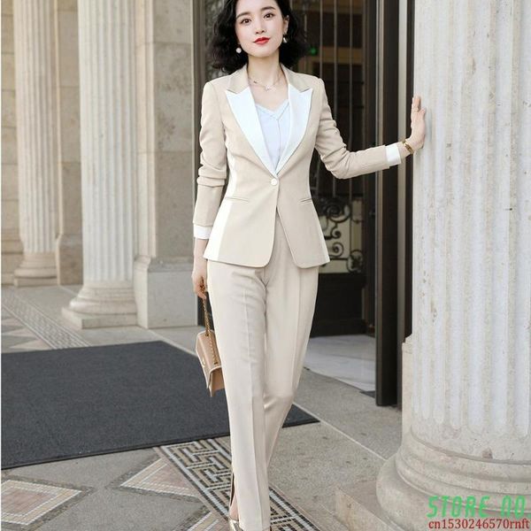 

women's two piece pants pant suit women s-5xl office lady ol black apricot work jacket blazer coat and 2 set, White