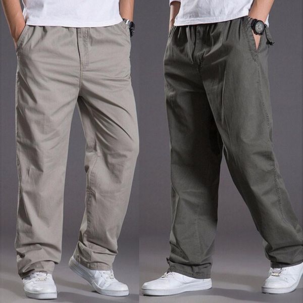 

men's pants men solid with many pockets tactical cargo dark grey combat straight trousers summer safari style clothing, Black