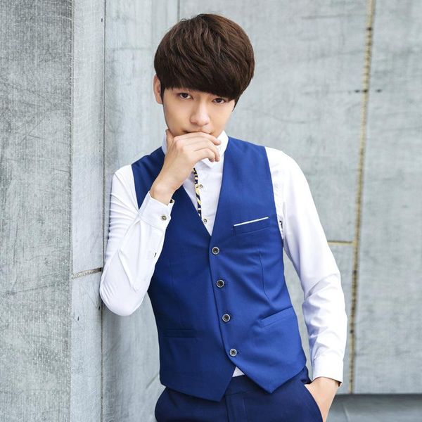 

men's vests formal waistcoat business dress vest solid black blue red mens slim fit suit v-neck sleeveless jacket coat big size, Black;white