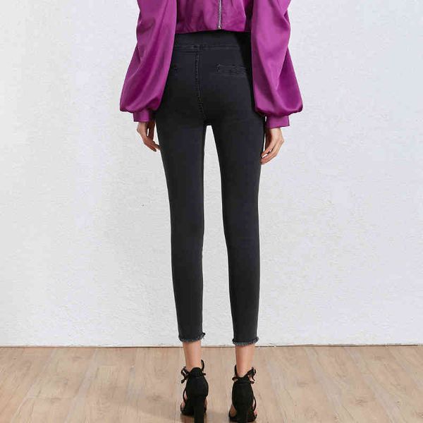 

jeans black patchwork rivet trouser for women high waist slim casual pencil pants female spring fashionable clothes, Blue