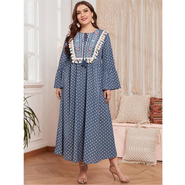 

ethnic clothing women muslim embroidery long dress polka dot vintage maxi loose kaftan arabic abaya islamic ramadan tassel fashion, Red