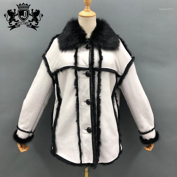 

janefur women warm plus size winter shearling coat women's leather & faux, Black