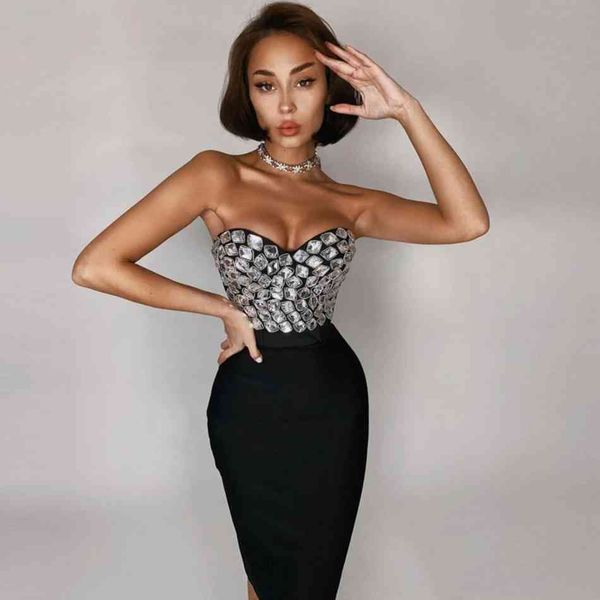 

skirts red mantual beading two pieces set rayon bandage elegant club party dress, Black