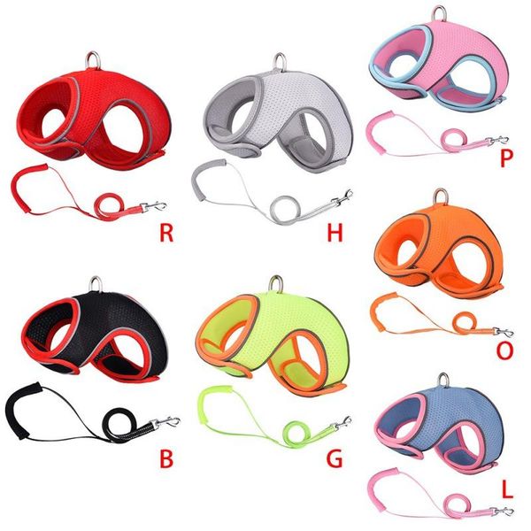 

dog collars & leashes dog/cat harness and leash set for chihuahua pug small medium nylon mesh puppy cat harnesses vest reflective walking le