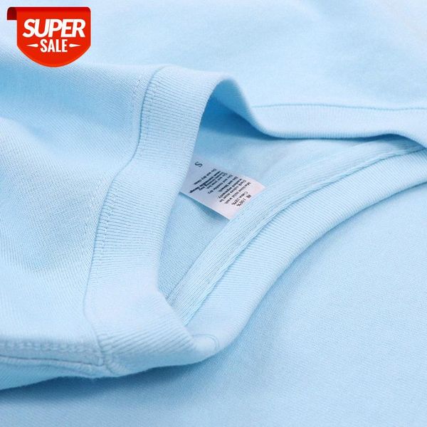 

american 270g heavy t-shirt male baby blue short-sleeved small neckline sky loose female summer #2o07, White;black