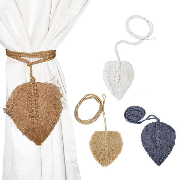 

curtain & drapes 2pcs leaf shaped tiebacks hand-woven cotton hanging belts ropes holdback rods accessoires home decor