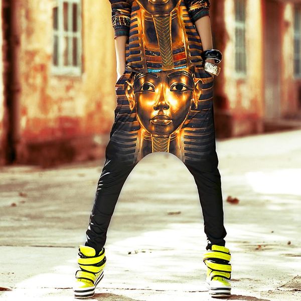 

hip hop big pants harem egyptian pharaoh tide female street dance feet spring and summer casual trousers women's & capris, Black;white