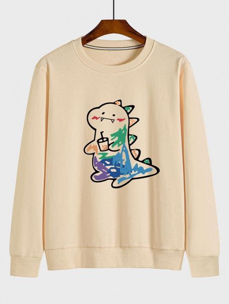 

men round neck cartoon dinosaur graphic pullover 47ou#, Black