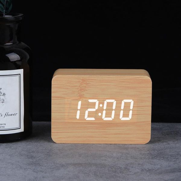 

other clocks & accessories led wooden clock digital alarm desktable electronic voice control temperature display despertador home decor