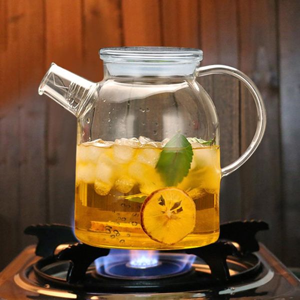 

mugs 1000ml/1800ml glass kettle water jug heat resistant flower teapot with bamboo lid stainless steel filter clear juice container