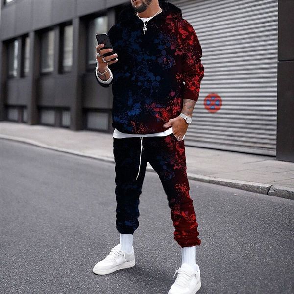 

men's 3d hoodies set graphic graffiti print hooded casual daily 3d print casual streetwear hoodies sweatshirts long sleeve blue blushin, Gray