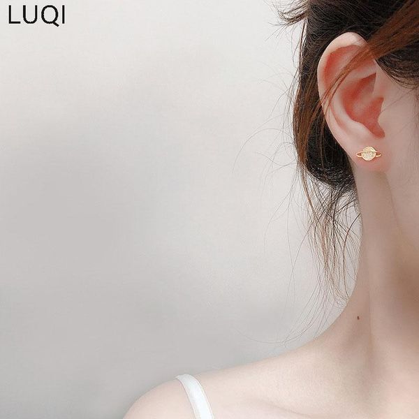 

silver simple fashion planet moon asymmetrical creative personality hypoallergenic earrings 73360 stud, Golden;silver