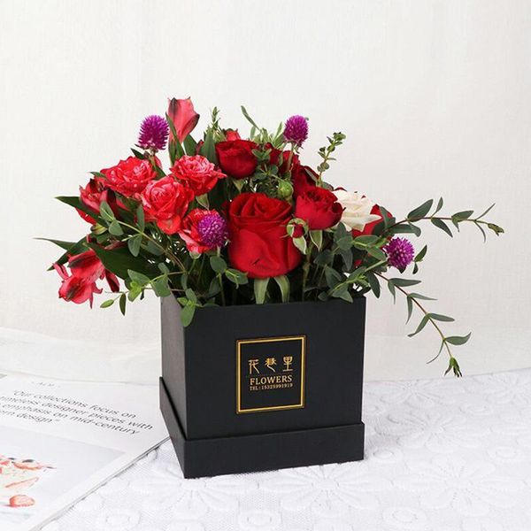

square box flower bouquet with lid surprise rose floral arrangement european valentine's day gift wrap