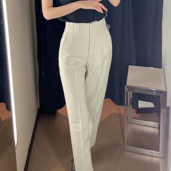 

women's pants & capris za 2021 spring trouser suits woman clothes high waisted fashion beige harlan casual suit stright zip, Black;white