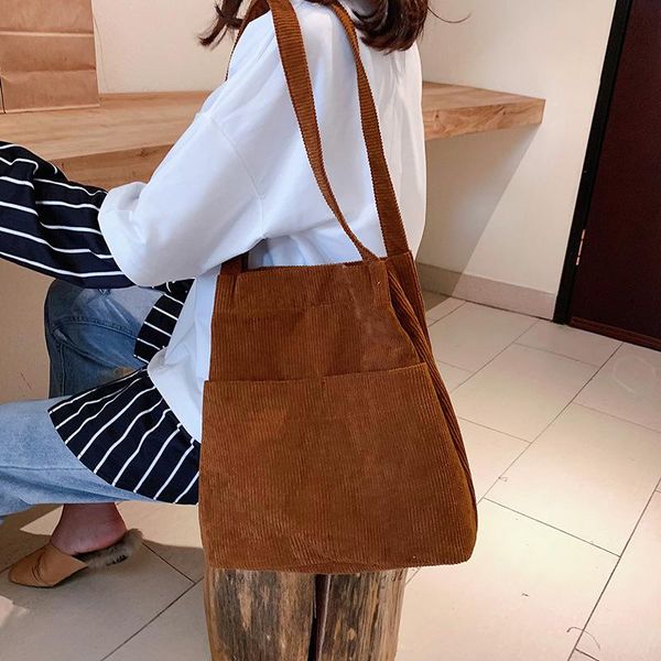 

evening bags women corduroy shoulder bag large capacity simple canvas shopper messenger female solid soft cotton cloth handbag big totes