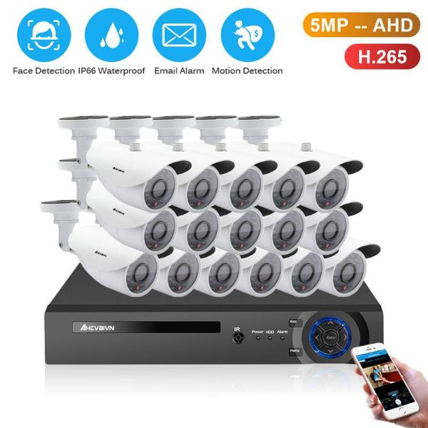 

h.265 16ch 8ch ai human detection face record cctv dvr nvr audio system 5mp 2592*1944p x1/3 inch ip66 ahd security camera kit wireless kits