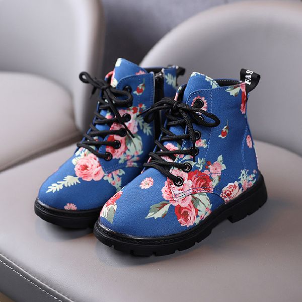 

zip kids leather boots for girls flower print ankle martin boots spring autumn fashion boys non-slip low boots baby toddler shoe, Black;red